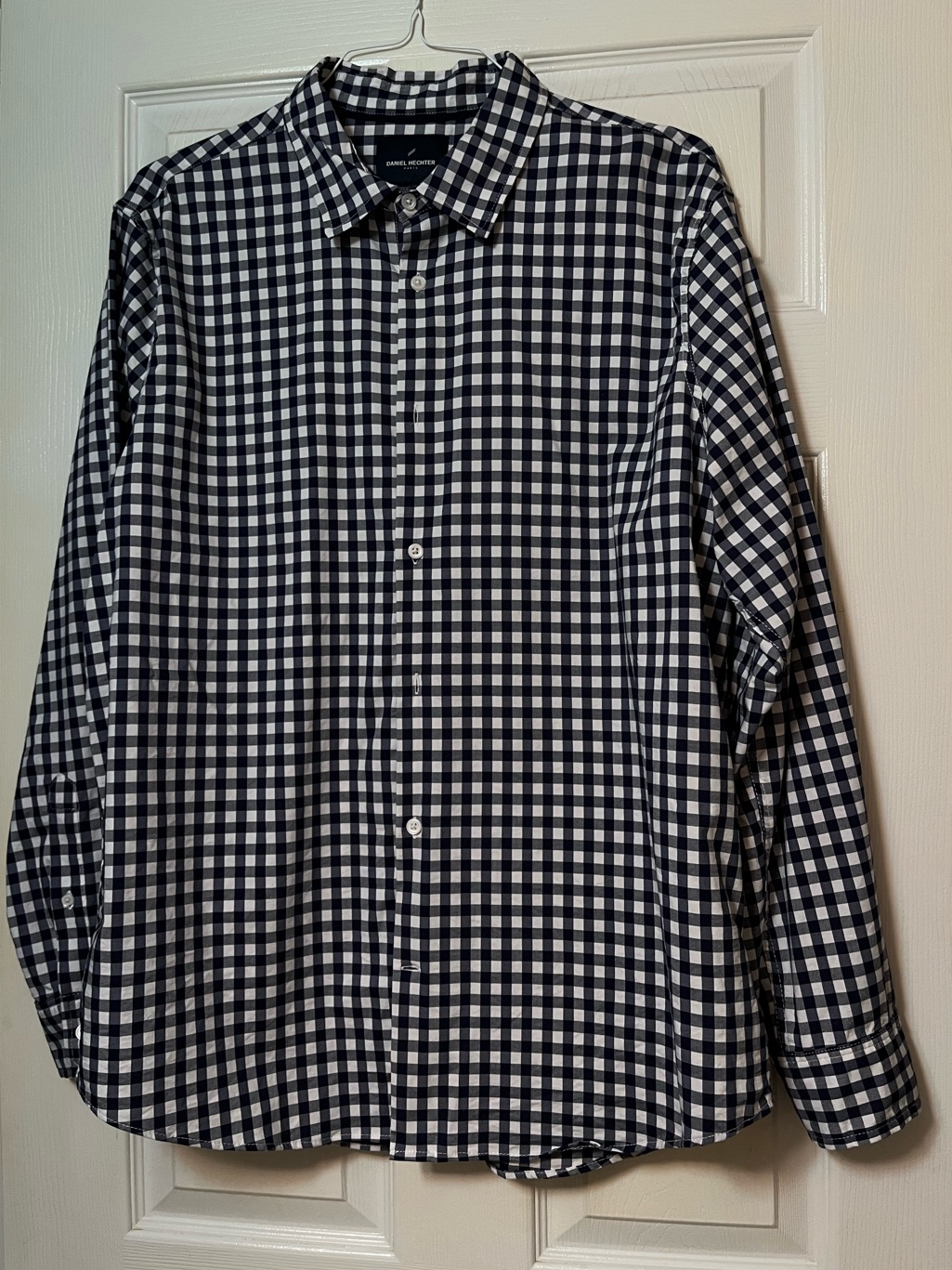 Men's Blue Gingham Checkered Long Sleeved Button Down Daniel Hechter Paris -Xl